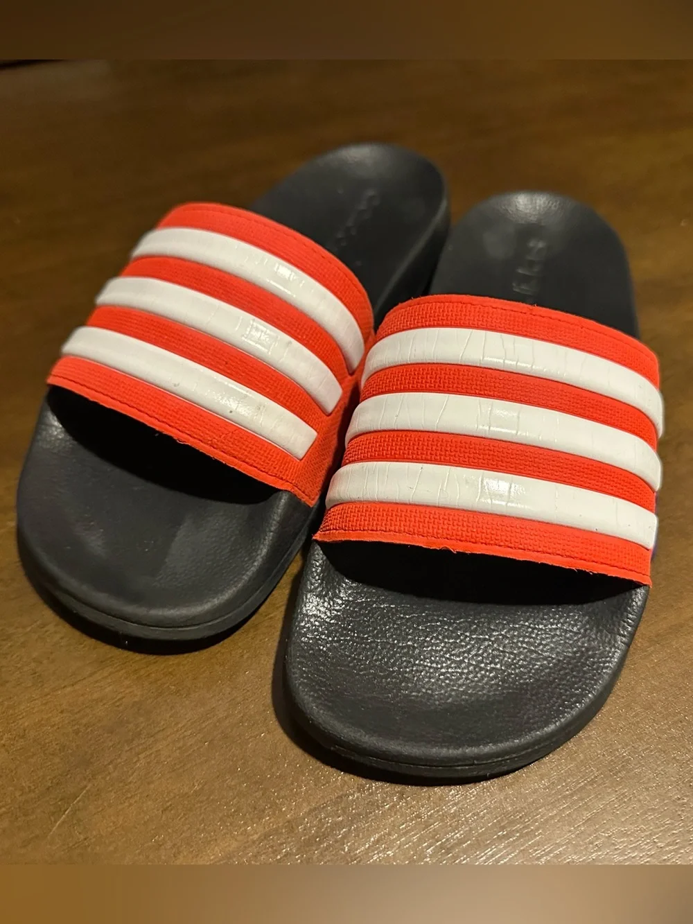 adidas Red, White and Black Kids Slide Sandals